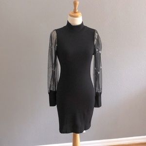 Women’s Size S Body Contouring Black Dress with Long Sleeves